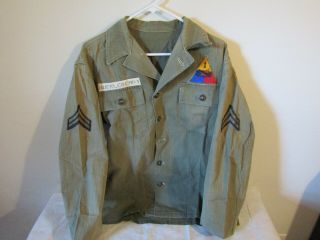 Korean War Era Us Army Shirt Green Herringbone Twill Size Small