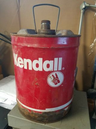 Vintage Kendall Motor Oils Red & White 5 Gallon Oil Can Peace Sign