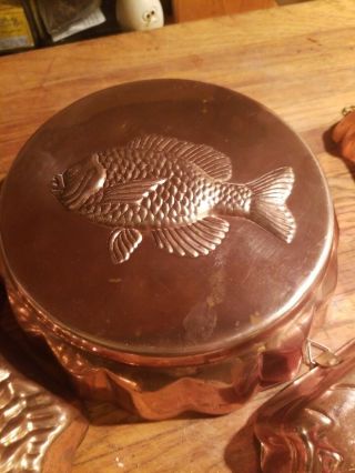 Vintage Solid Copper molds with tin lining,  set of 6,  with hooks for hanging 3