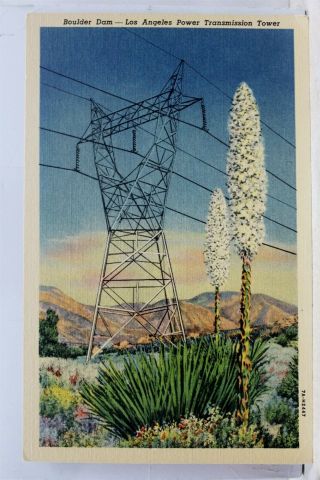 California Ca Los Angeles Boulder Dam Power Transmission Tower Postcard Old View