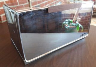 Mid Century Modern Lincoln Beautyware Chrome Bread Box With Wood Handle