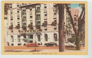 Waterbury Ct Postcard Hotel Elton 1947 Vintage Street View Old Cars Post Card