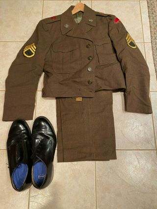 Mens 1952 Korean War Us Army Military Uniform Ike Jacket Suit Pants & Shoes