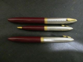 Vintage Set Of 3 Sheaffer White Dot Fountain Pen Pencil Ball Point Burgundy.