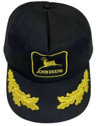 Vintage John Deere 80s Usa Louisville Mfg Co Black Hat Cap Snapback Gold Leaves