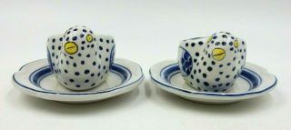 Set Of 2 Tiffany And Co.  Portugal Blue Dot Chicken Shaped Egg Cups