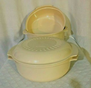 Tupperware 4 Pc Tupperwave Microwave Stack Cooker Bowls (1) 3 Qt,  (2) 1 3/4qt,  Lid