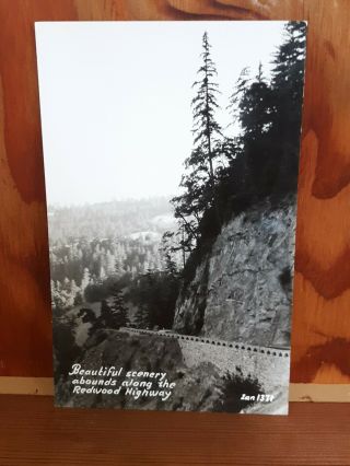 Real Photo Postcard Old Car Road Redwood Highway California