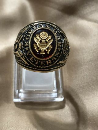 Korean War Veteran Ring Size 13 1/2 United States Army Gift Engraved Red Stone