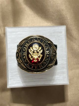 Korean War Veteran Ring Size 13 1/2 United States Army Gift Engraved Red Stone 3