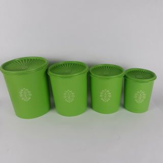 Set Of 4 Vintage Tupperware Apple Green Canisters With Lids