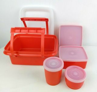 Tupperware 1254 Pack N Carry Paprika Orange Lunch Kit With Lid Tote &