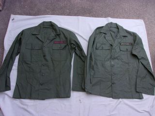 Us Army M1947 Hbt Fatigue Shirts With Korean Modifications - - 1951 Date - - 2 Ea