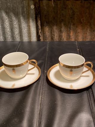 Imperial Frank Lloyd Wright Design Set Of 2 Gold White Mini Cups Saucers