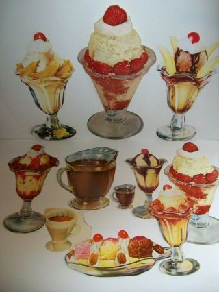 Ice Cream Hot Fudge Sundae Diecut Paper Signs 1950s Diner Pop Shop (10)