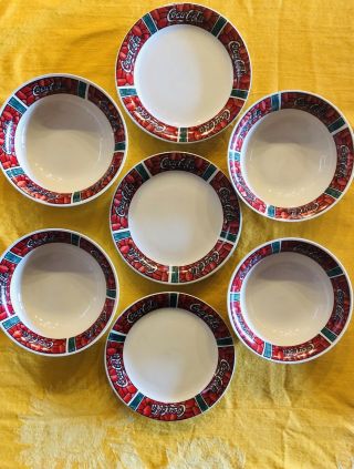 Vintage 1996 Coca - Cola Coke Gibson Stained Glass Four 7” Plates Three 6.  5” Bowls