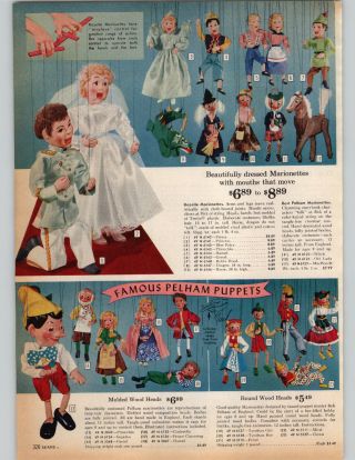1962 Paper Ad 2 Pg Pelham Puppets Pinocchio Robin Hood Princess Popeye