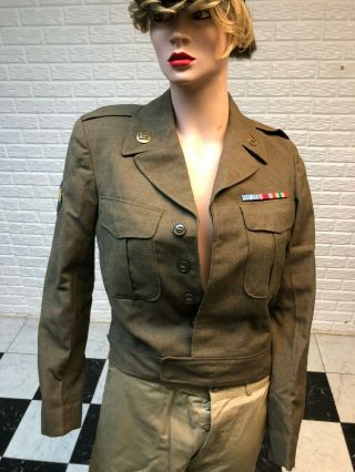 Vintage Korean War Us Army Ike Jacket 38l,  Artillery Patches,  Collar Disk