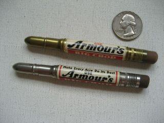 2 Vintage Celluloid Advertising Bullet Pencils Armour 