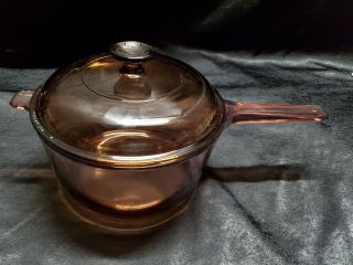 Corning Pyrex Vision Ware 2.  5 Liter Amber Glass Pot Sauce Pan And Lid Usa