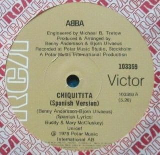 Abba Chiquitita (spanish Version) Oz Rca 103359 7 " 45 Bjorn Benny Agnetha Frida