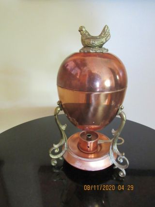 Vintage Tagus Copper 3 Egg Coddler With Brass Legs And Chicken Finial