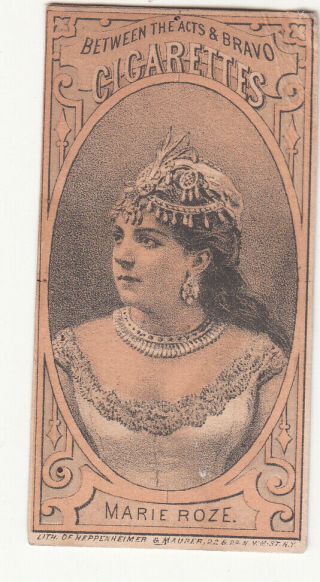 Between The Acts Bravo Cigarettes Marie Roze Thos H Hall Tobacco Card 1880s