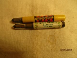 2 Vintage Bullet Pencils With Advertising Clyde Emmons Milk Ashland O