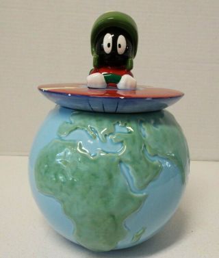 Warner Brothers Looney Tunes Marvin The Martian Cookie Jar W/ World Gibson 1997