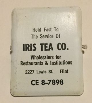 Vintage Iris Tea Co.  Flint,  Michigan Advertising Wall Mounter Paper Clip