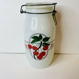 Carlton Glass Flour Canister 2l Storage Jar Bale Wired Farm White 1984 Vintage