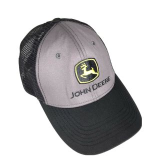 John Deere Trucker Hat Mesh Back Black Gray Adjustable Ball Cap