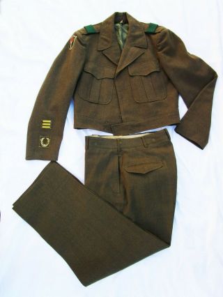 Vintage Korean War Green Wool Us Army Uniform Jacket & Trousers Size 38s