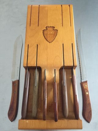 Vintage Flint Vanadium Stainless Cutlery Ekco Knives,  Wall Holder Rack Missing