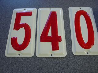 3 Metal Embossed Gas Station Price Number Signs 5 4 0 10 " X 5 " Red White