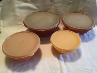 Set Of 4 Vintage Tupperware Wonderlier Nesting Bowls Sheer Lids Vg Cond