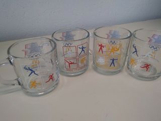 Set of 4 McDonalds 1984 Olympic Coffee Cups Mugs Clear Glass 2