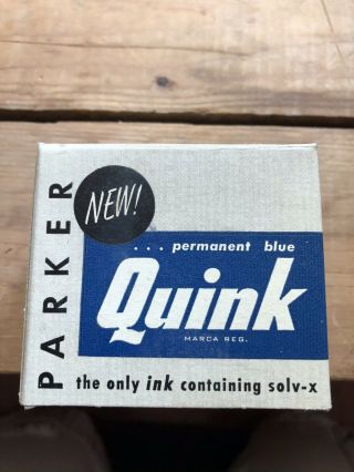 Vintage 1950s Parker Quink Blue Ink Full Bottle Never Opened