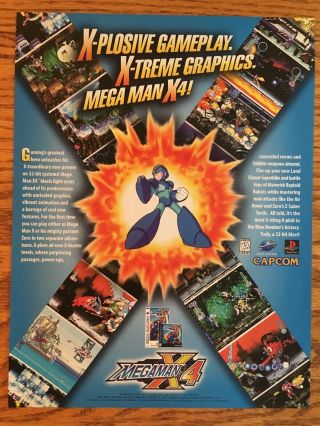 Mega Man X4 Ps1 Playstation 1 Sega Saturn 1997 Vintage Poster Ad Print Art Rare