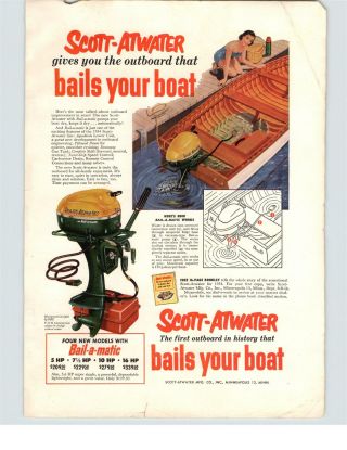 1954 Paper Ad Scott Atwater Outboard Motor Bail - A - Matic 5 10 Hp Motorboat Boat