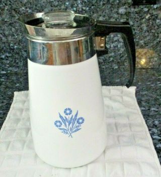 Vtg Corning Ware 9 Cup Coffee Pot Cornflower Stove Top Percolater