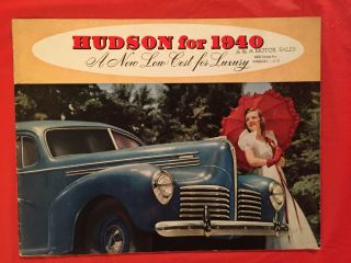 1940 Hudson " Six - Co - Six De Luxe - Eight " Car Dealer Showroom Sales Brochure