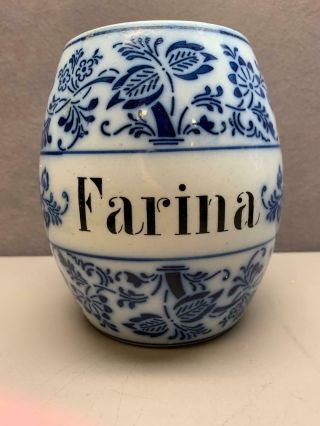 Vintage German Germany Blue Onion Canister Farina,  No Lid Blue And White