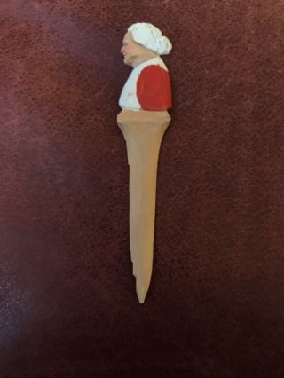 Vintage Wood " Old Lady " Letter Opener ? Hand Carved Hand Painted Small Size