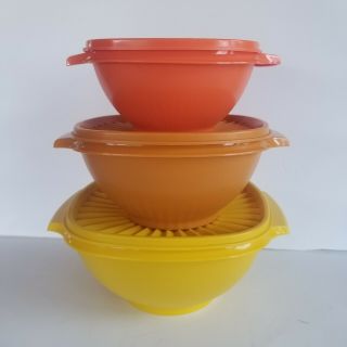 Set Of 3 Vintage Tupperware Harvest Colors Servalier Nesting Storage Bowls