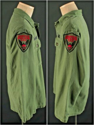 Men ' s 1950s US Army OG Sateen Fatigue Shirt W Patches Med 50s Vtg Utility 3