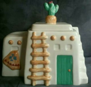 Treasure Craft Pueblo Mesa Southwestern Adobe Aztec Cactus Cookie Jar Stash Box