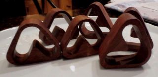 6 Vintage Mid Century Modern Danish Teak Wood Napkin Rings 3