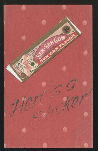 Early Unsent Post Card With Stick Of Sen - Sen Chewing Gum Attached