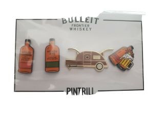 Nip Pintrill Bulleit Bourbon Rye Frontier American Whiskey 4 - Pc Enamel Pin Set